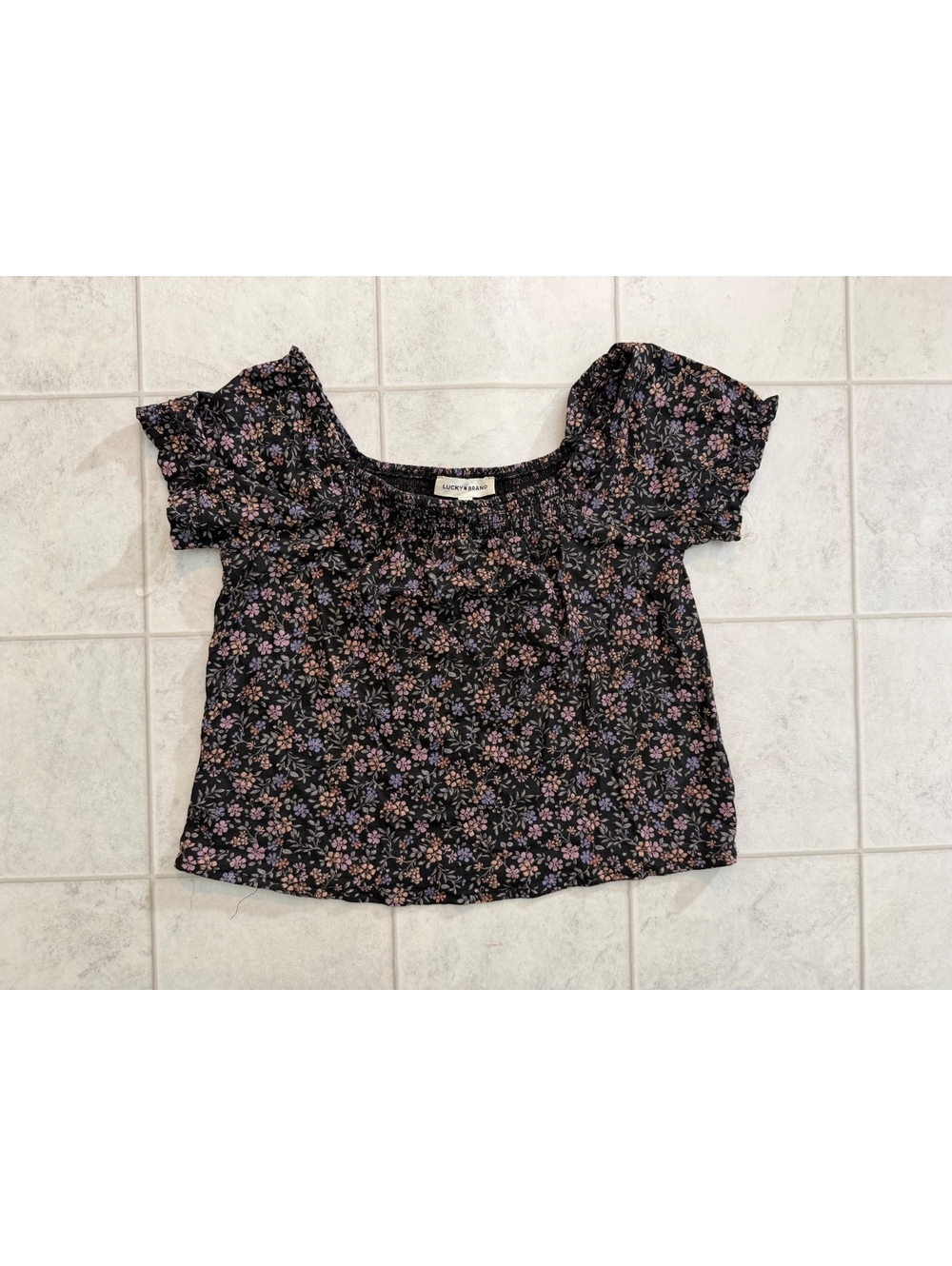 Lucky Brand black floral off shoulder top